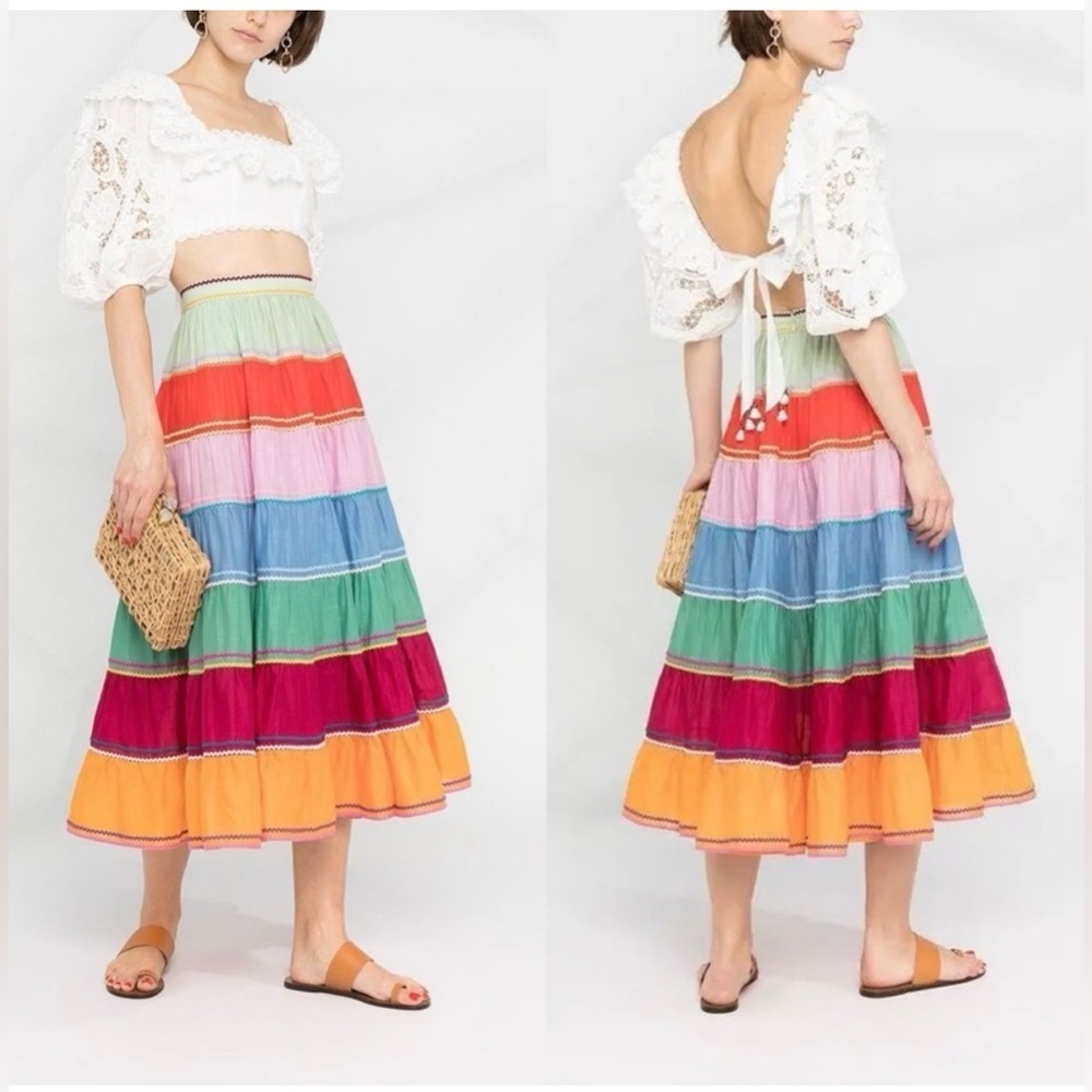 NWOT Zimmermann Riders Multi Tiered Midi Skirt Flare Size 0/XS - Picture 4 of 9